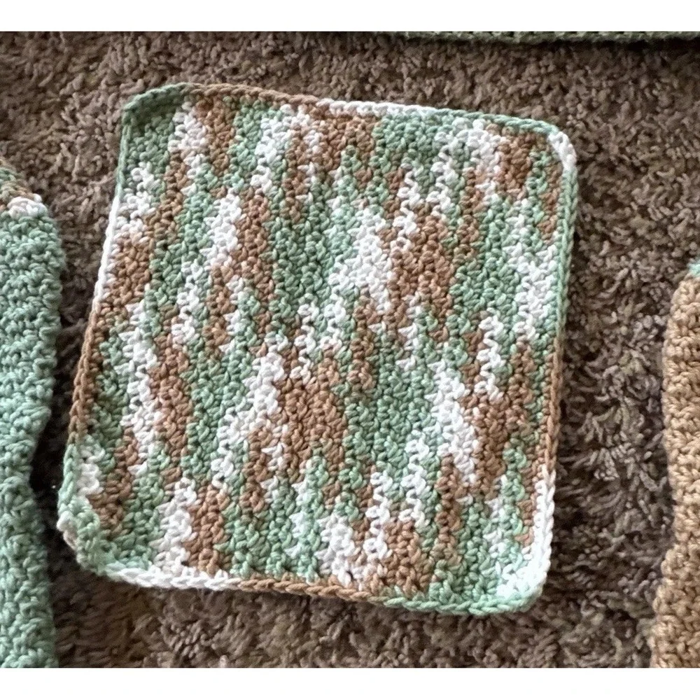 Crochet Afghan‎ Blanket Throw Lap Homemade Colorful Stripe 33x58.5 & Dish Towels
